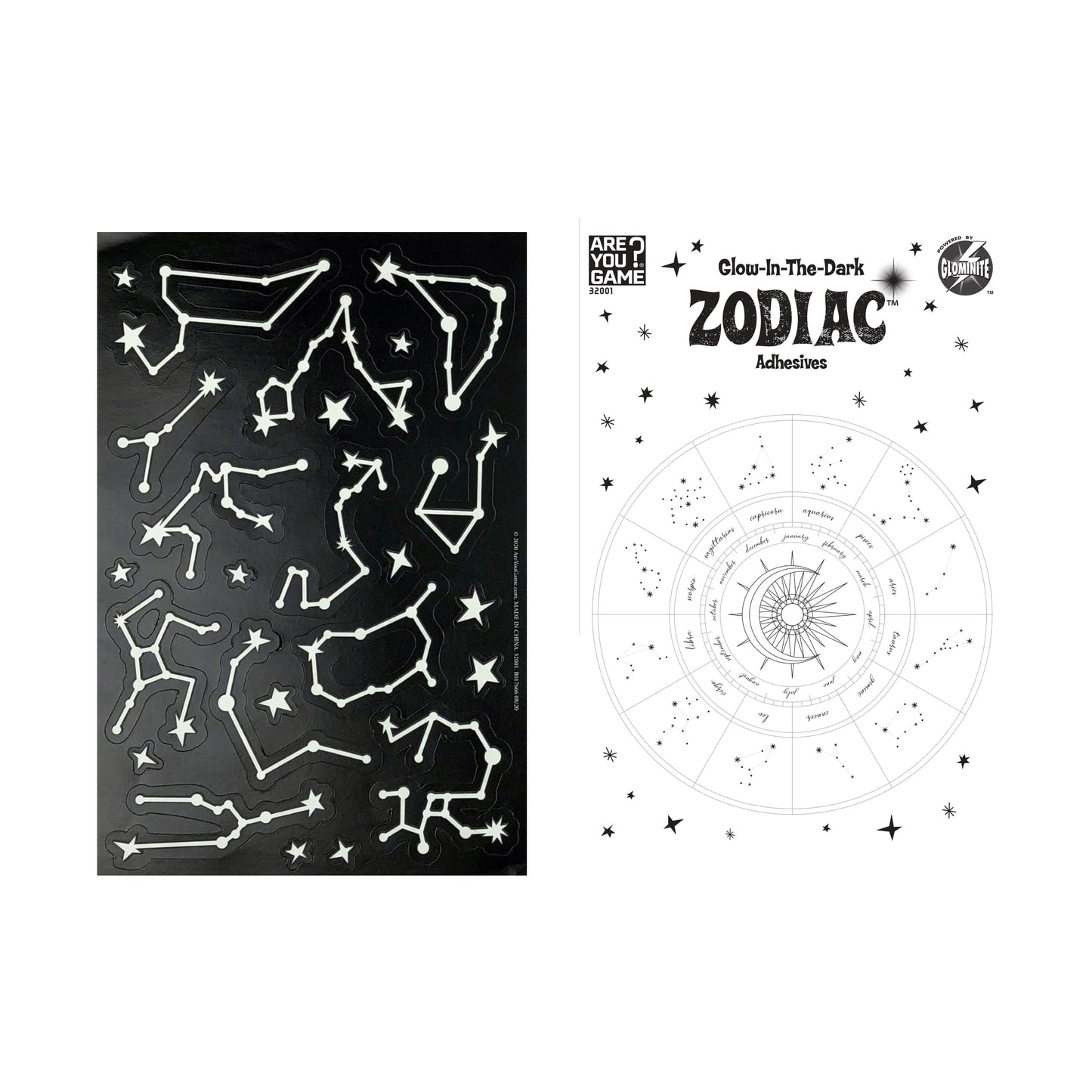 AreYouGame Celestial Series Glow-in-the-Dark Zodiac Adhesive Shapes Set