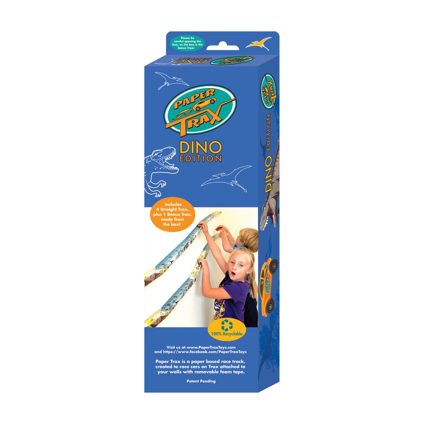 Paper Trax Dino Edition blue race track starter pack with dinosaur designs and foam tape