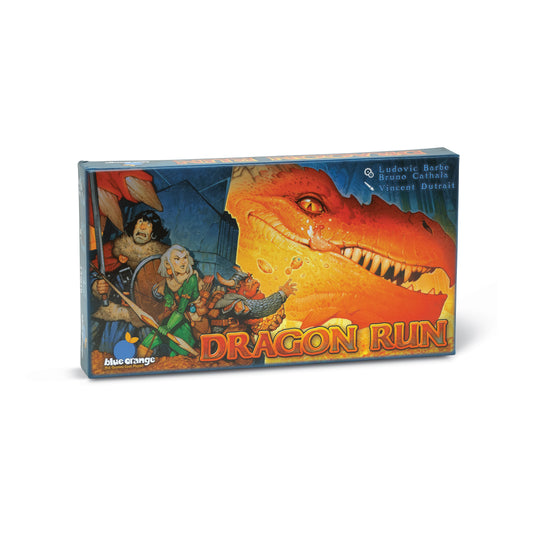 Dragon Run board game box featuring illustrated adventurers and a large red-orange dragon with open jaws