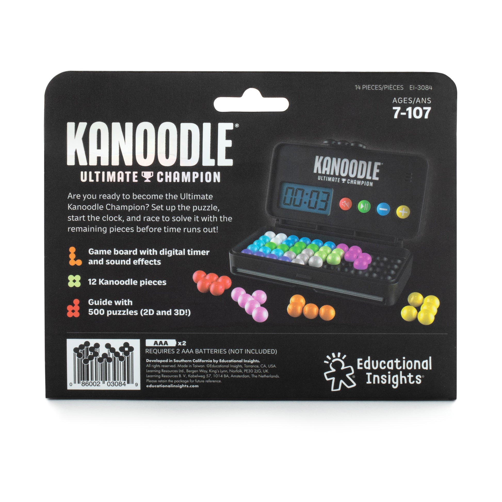 Kanoodle Ultimate Champion puzzle game with digital timer and colorful game pieces