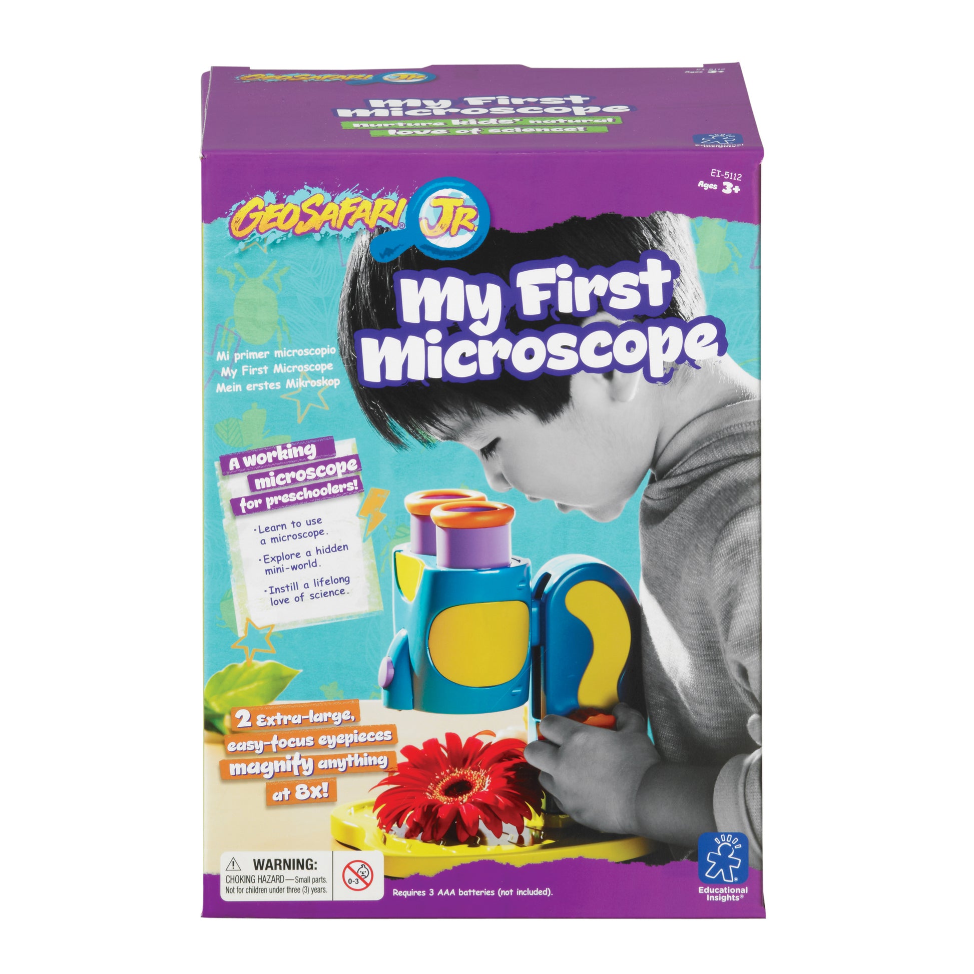 GeoSafari Jr. My First Microscope with 8x magnification, colorful blue and yellow design for preschoolers