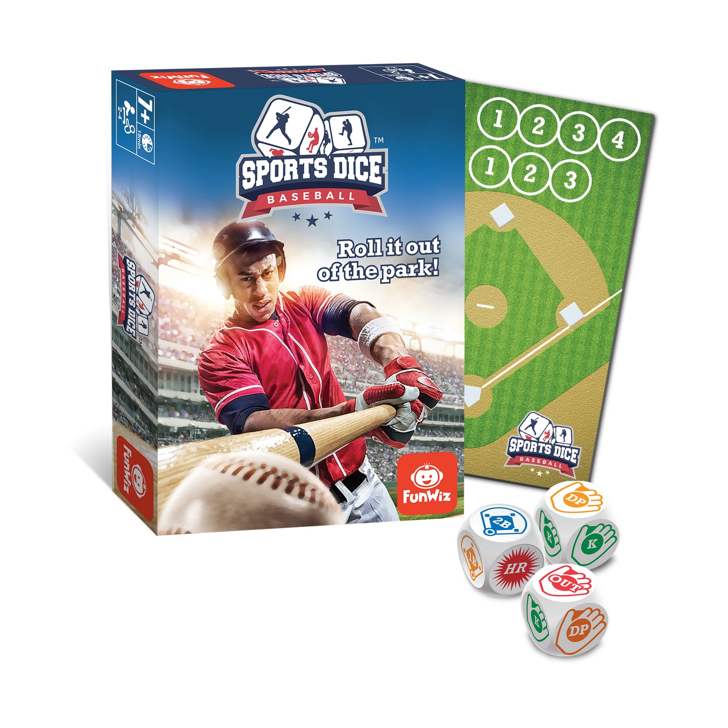 Sports Dice Baseball game box with dice and baseball field scorecard by FunWiz