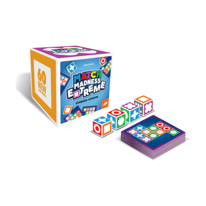 Match Madness Extreme Expansion game box with colorful pattern-matching cards and dice