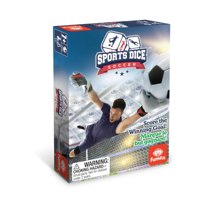 Sports Dice Soccer game box by FunWiz featuring goalkeeper making a save