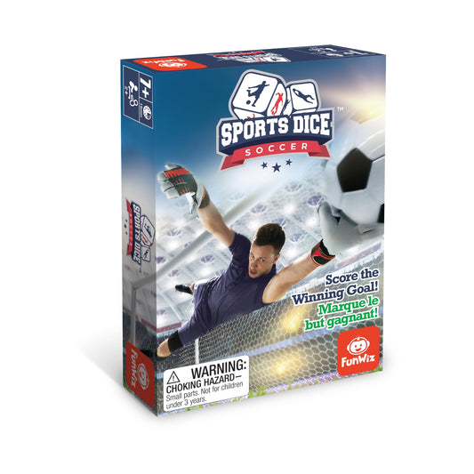Sports Dice Soccer game box by FunWiz featuring goalkeeper making a save