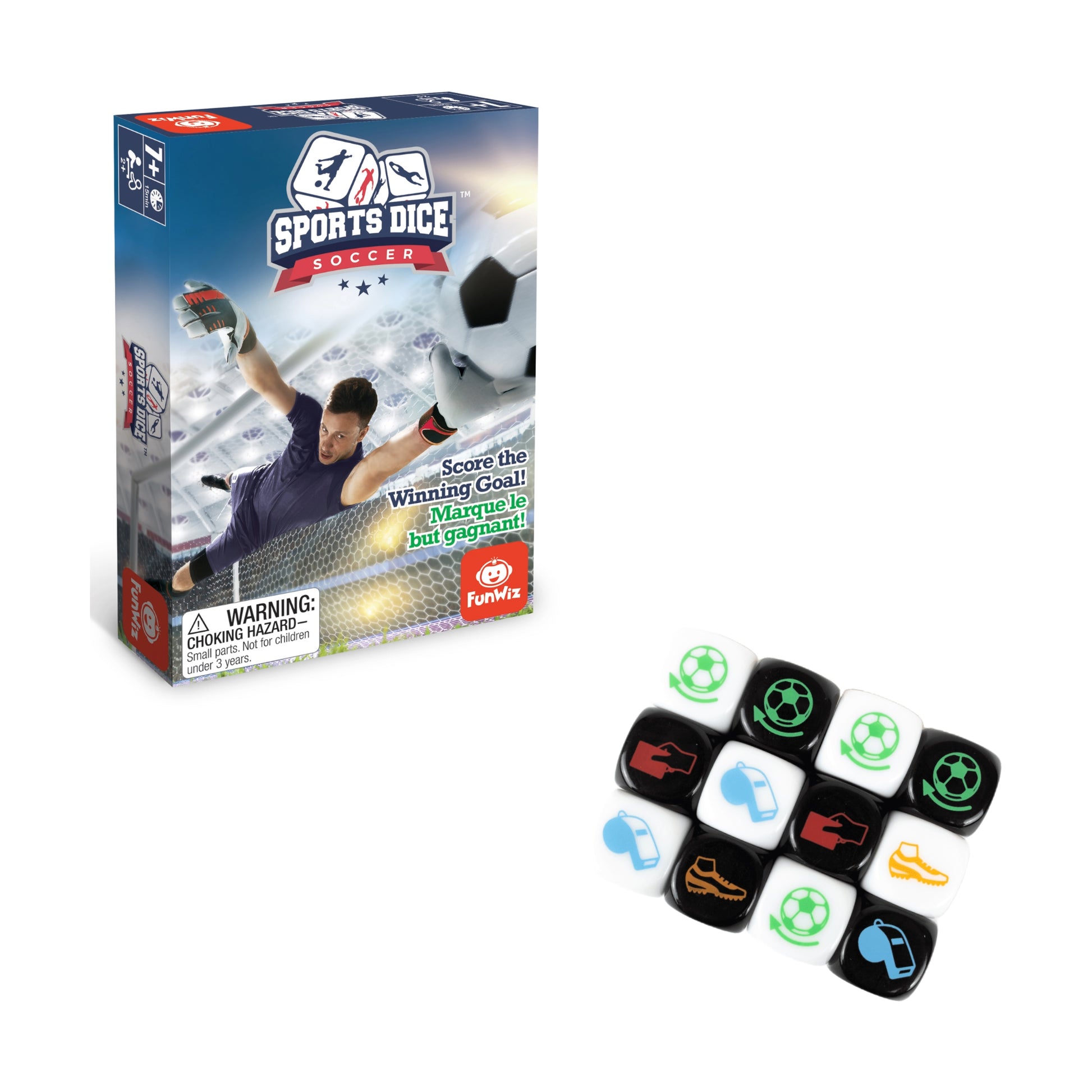 Sports Dice Soccer game box and colorful dice set by FunWiz