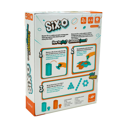 Six-O strategy board game with orange and teal tiles and suction-cup pieces