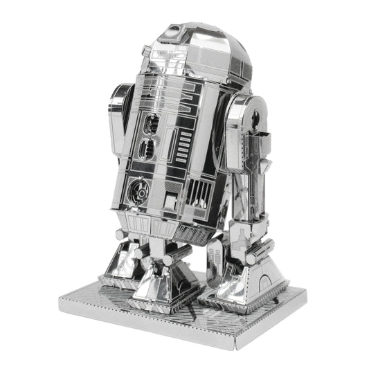Star Wars Metal Earth 3D Model Kit R2D2, silver metal assembled robot figure on base
