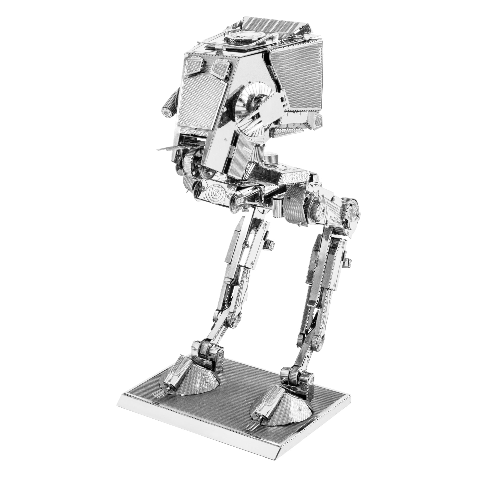 Metal Earth Star Wars AT-ST Walker 3D metal model kit assembled and displayed on base