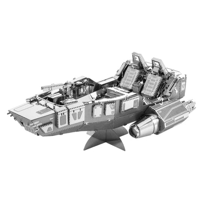 Metal Earth 3D Star Wars First Order Snowspeeder Model Kit, silver metallic build-it-yourself model on plain background