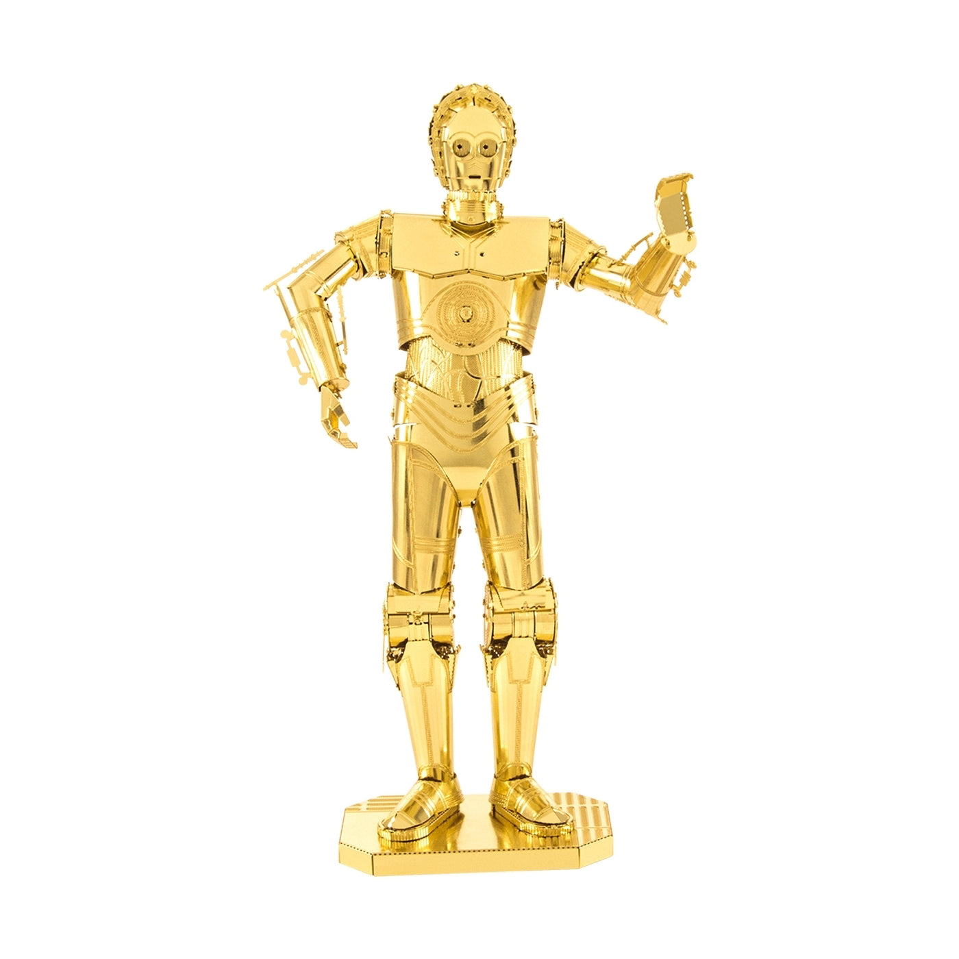 Gold C-3PO 3D model kit fully assembled, showing articulated joints and detailed metallic finish on plain background