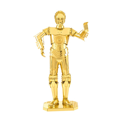 Gold C-3PO 3D model kit fully assembled, showing articulated joints and detailed metallic finish on plain background