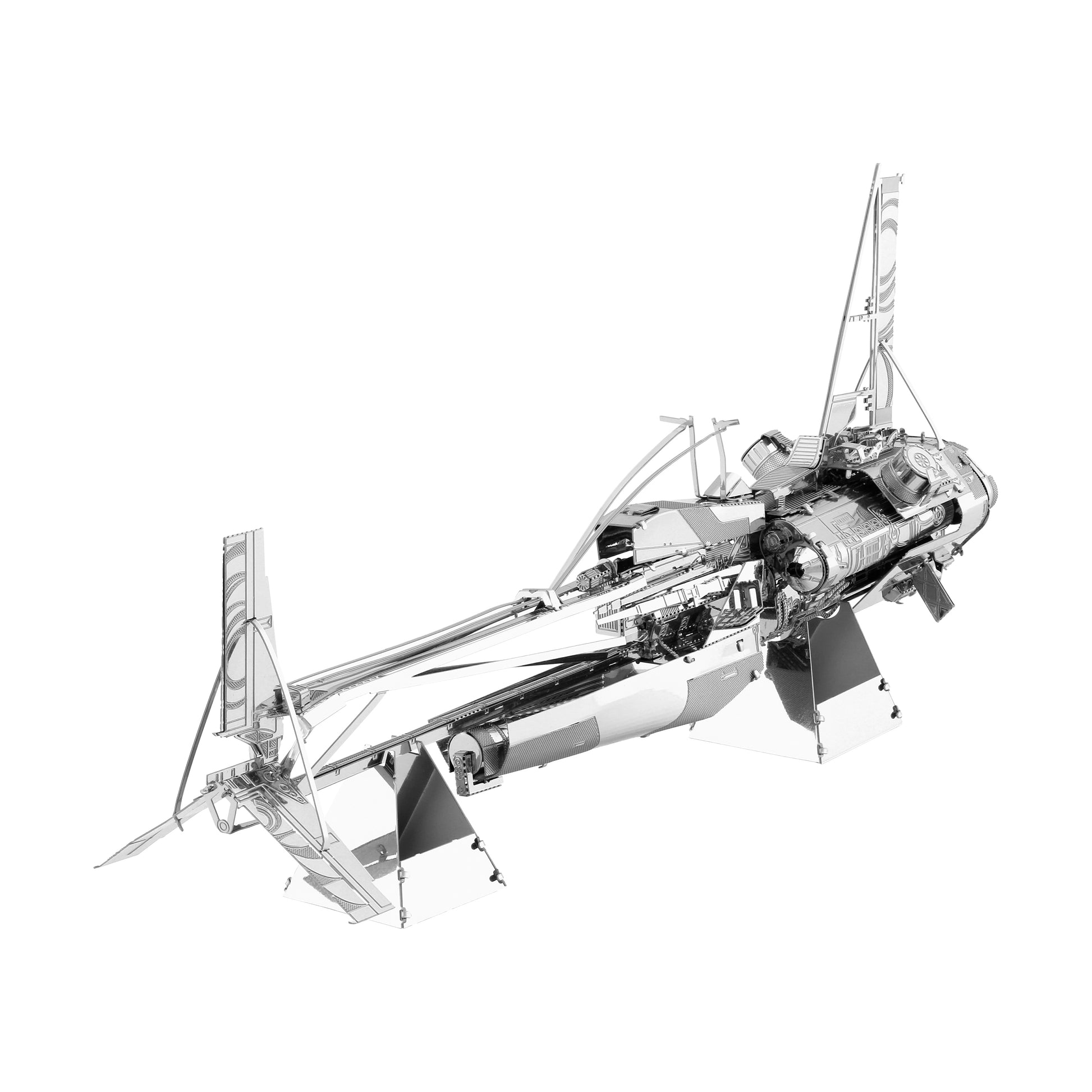 Metal Earth Star Wars Enfys Nest's Swoop Bike 3D Model Kit, detailed metal assembly shown in exploded view on white background