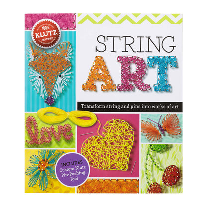 STRING ART package box showing colorful string art projects including letters, flowers, and geometric designs with Klutz Certified seal and Custom Pin-Pushing T
