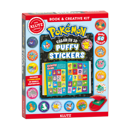 Klutz Pokemon Color-In 3D Puffy Stickers book and creative kit with 60 stickers, coloring guide, and red applicator tool on package