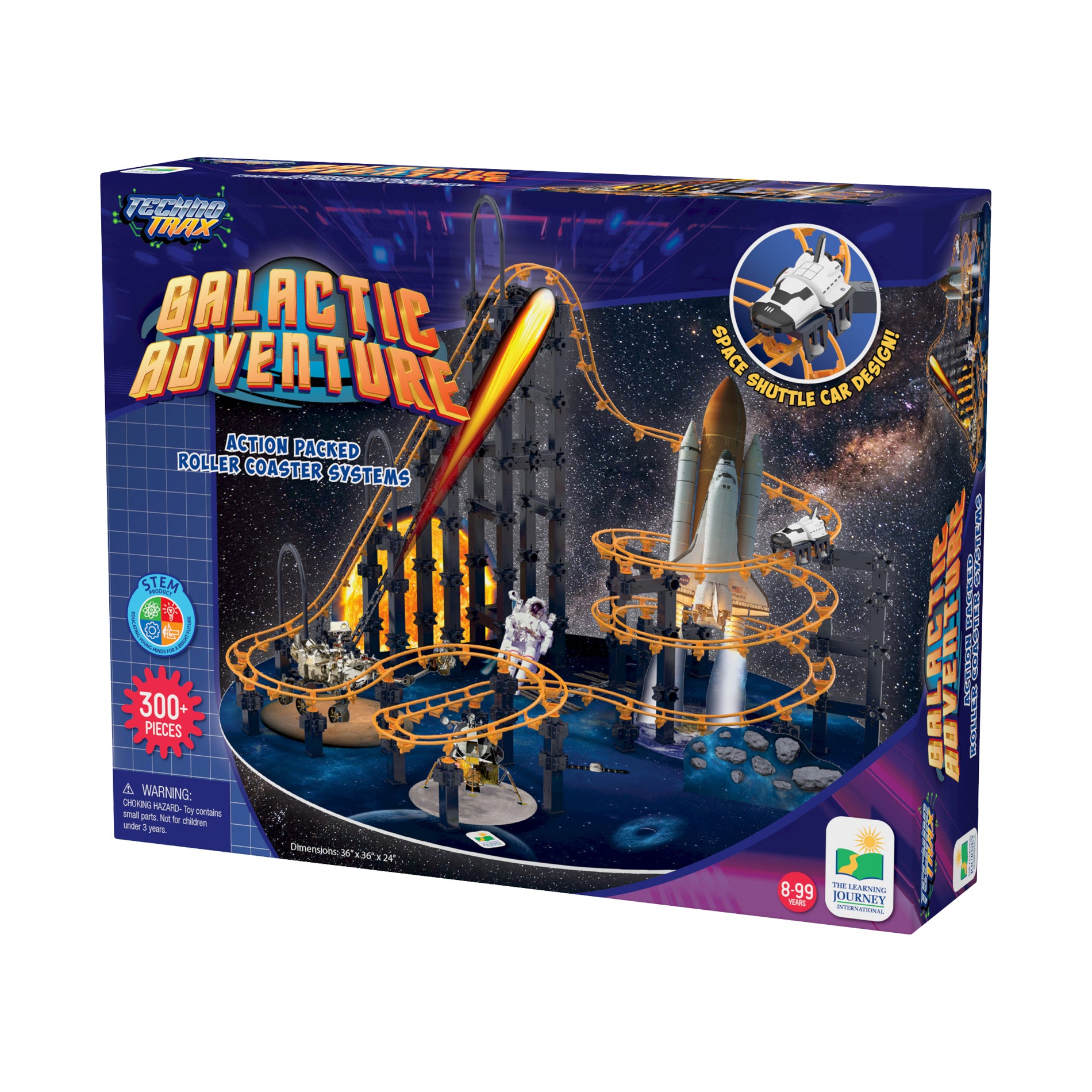 Techno Trax Galactic Adventure roller coaster set with space shuttle and orange track pieces