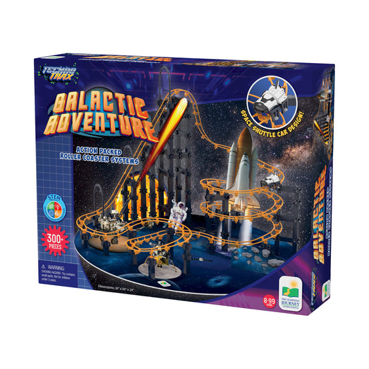Techno Trax Galactic Adventure roller coaster set with space shuttle and orange track pieces