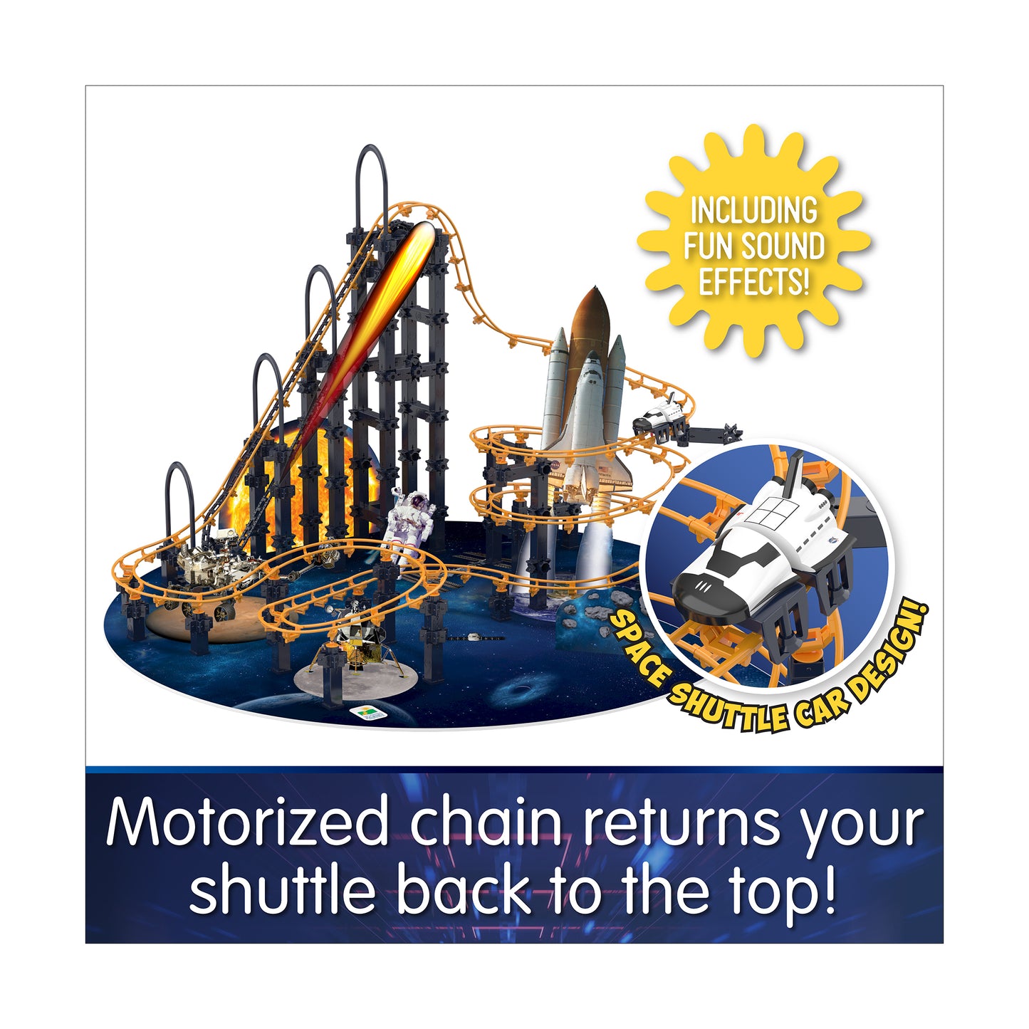 Techno Trax Galactic Adventure motorized space shuttle track set with orange and blue pieces