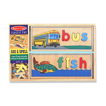 Melissa & Doug See & Spell wooden toy with colorful letter tiles and illustrated boards