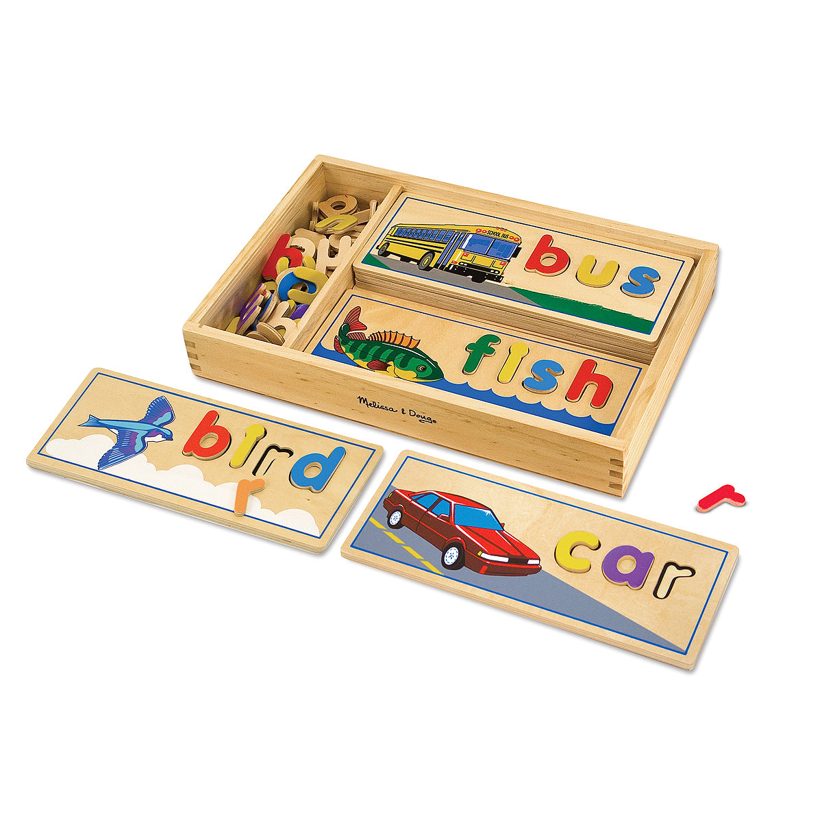 Melissa & Doug See & Spell wooden learning toy with colorful letter tiles and picture cards