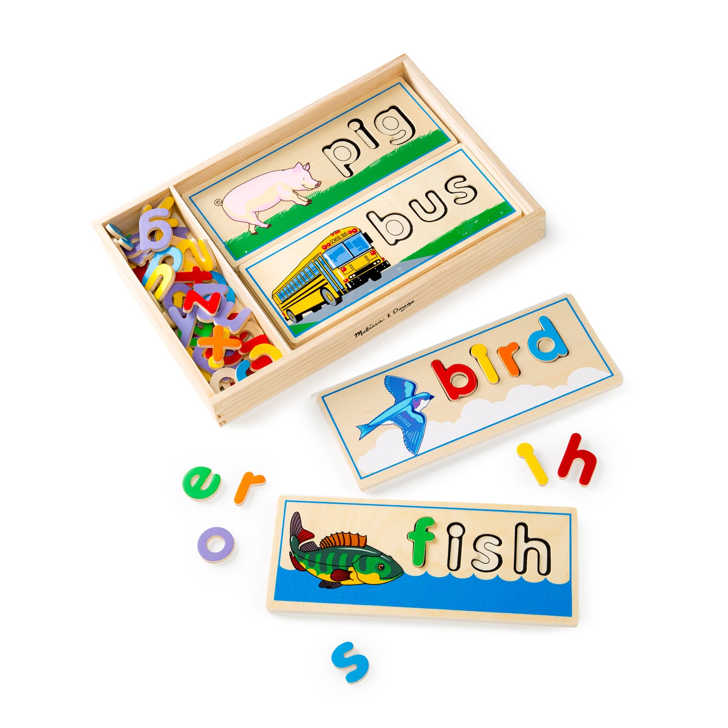Melissa & Doug See & Spell wooden learning toy with colorful letter tiles and picture cards