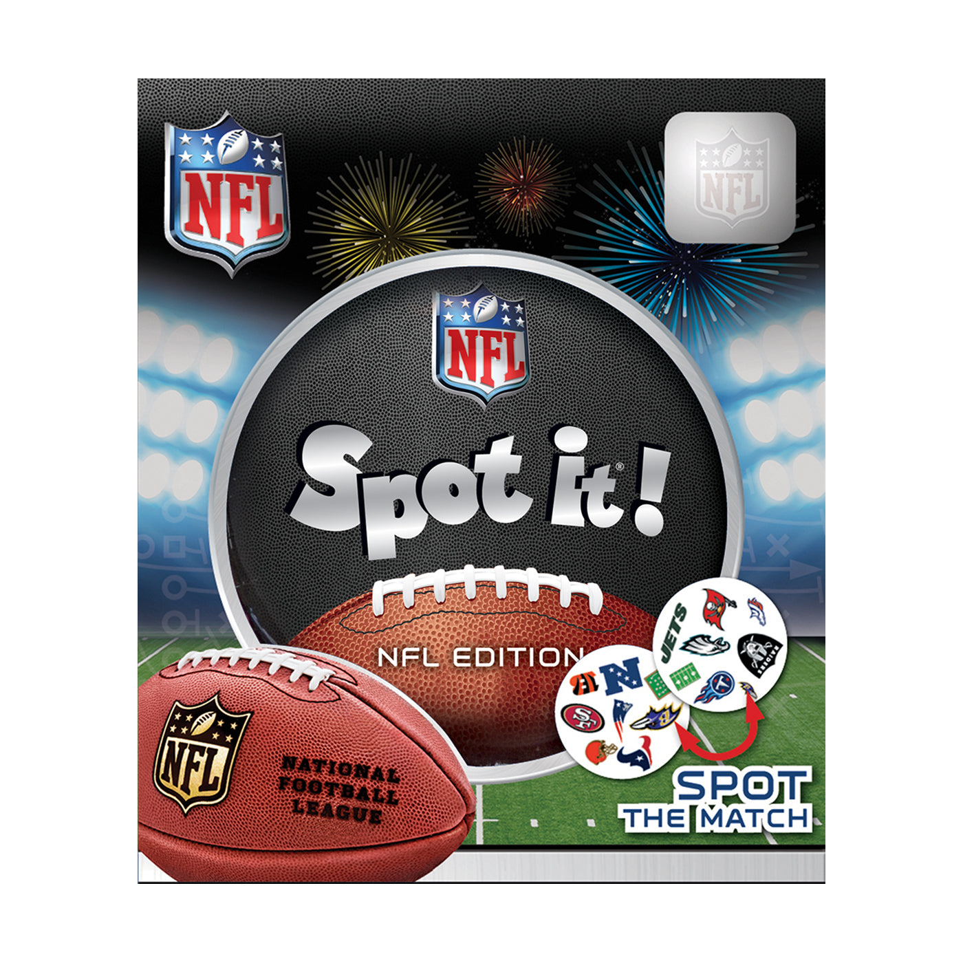Spot it! NFL Edition card game with football and team logos