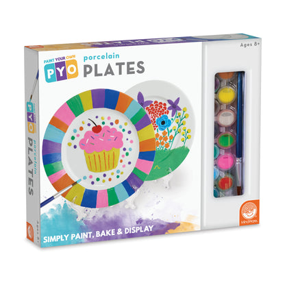 Paint Your Own Porcelain Plates craft kit with colorful painted plate designs and paint set