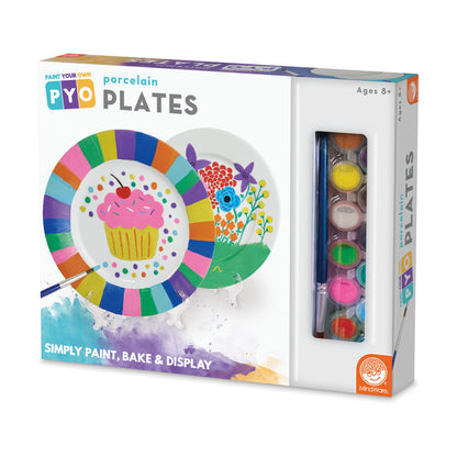 Paint Your Own Porcelain Plates craft kit with colorful painted plate designs and paint set