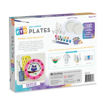 Paint Your Own Porcelain Plates craft kit with white plates, paints, and brushes