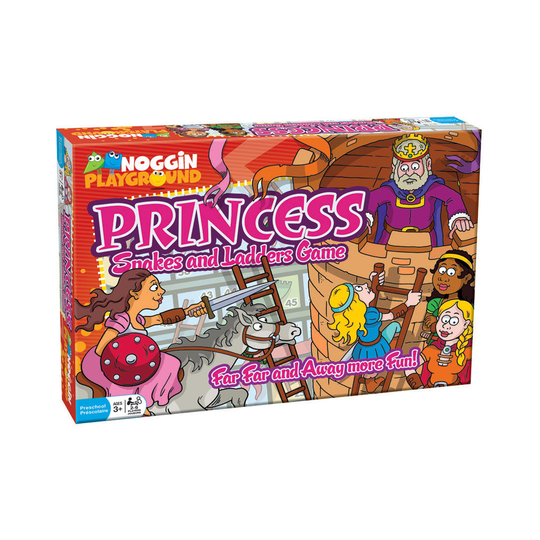 Noggin Playground Princess Snakes and Ladders Game board game box featuring colorful castle scene with animated characters and game pieces
