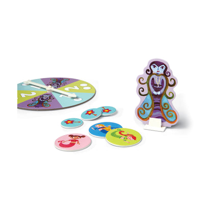 Mermaid Island Board Game with colorful spinner wheel, character tokens, and circular game pieces