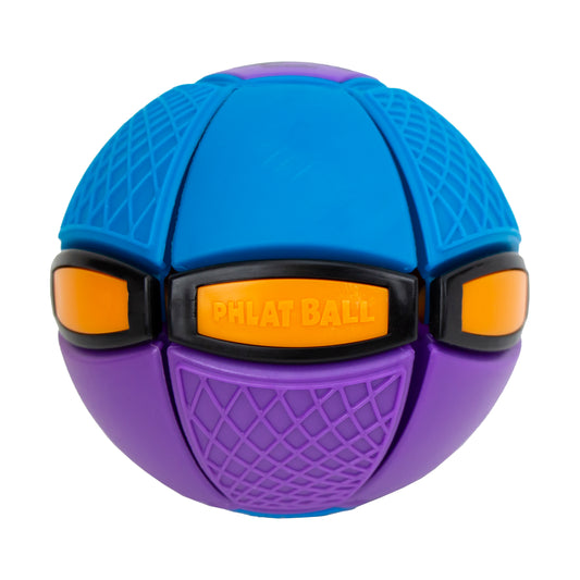 Phlat Ball Jr. transforming toy ball in blue and purple with orange accents