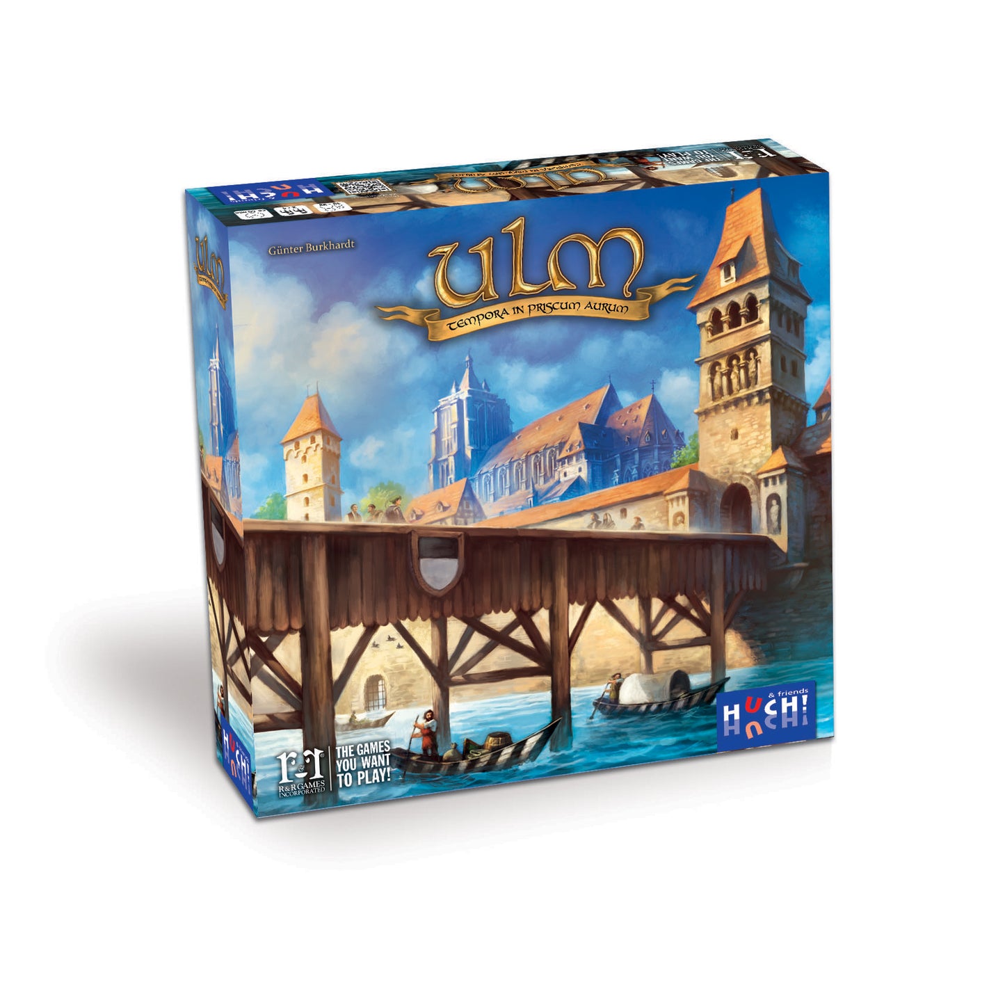 Ulm Strategy Board Game box showing medieval castle and bridge illustration with blue sky and water