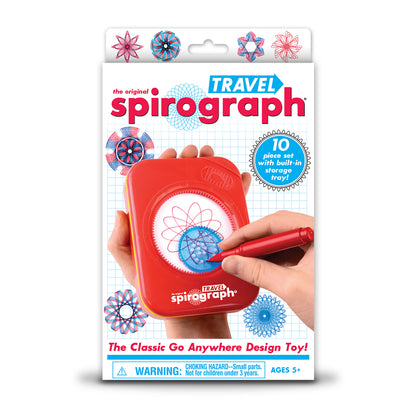 Travel Spirograph 10-piece set in red with blue and pink design wheels