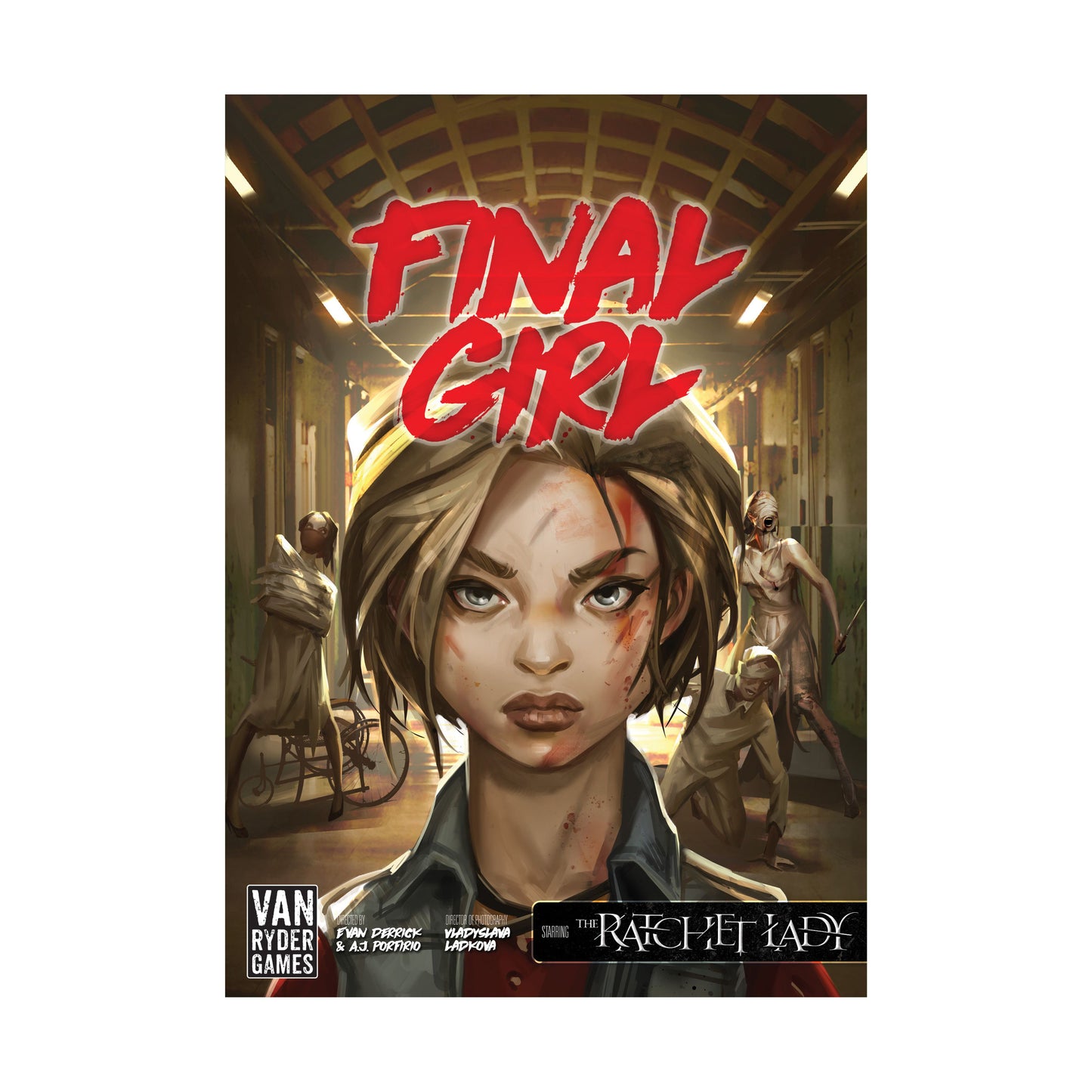 Final Girl Madness in the Dark board game box with illustrated female character