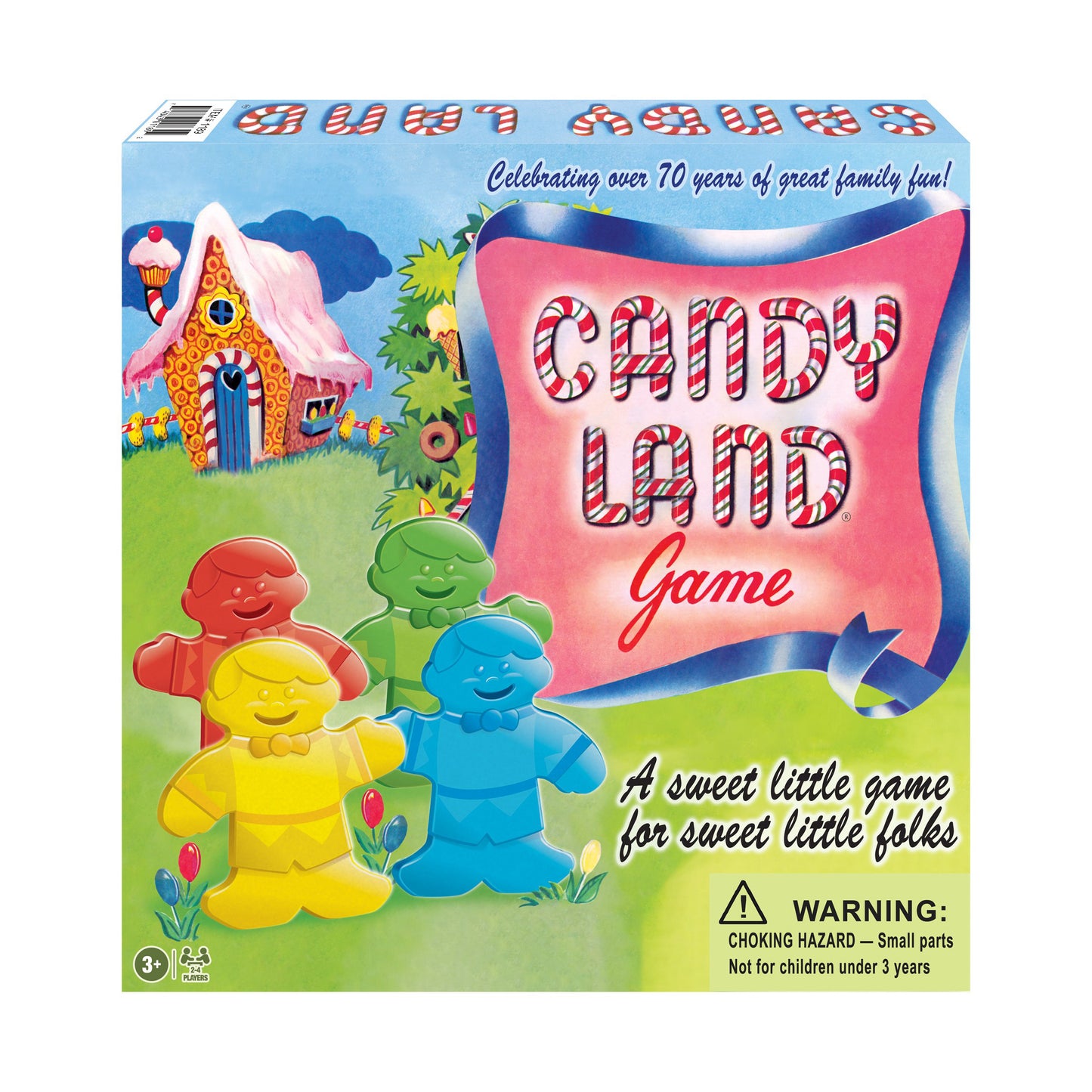 Candy Land 70th Anniversary Edition Board Game box featuring colorful game characters and gingerbread house on front