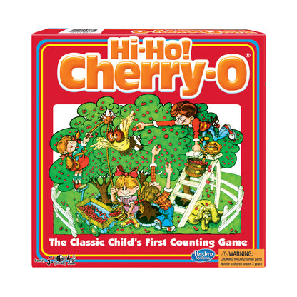 Hi-Ho! Cherry-O Classic Counting Board Game box showing children picking cherries from a tree, age 3+