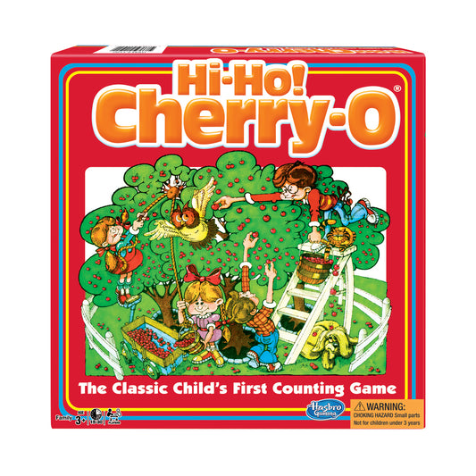 Hi-Ho! Cherry-O Classic Counting Board Game box showing children picking cherries from a tree, age 3+