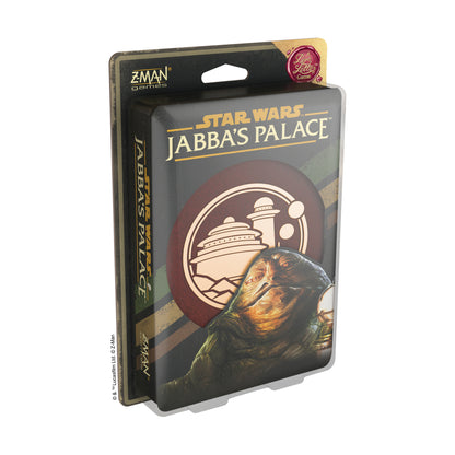 Star Wars Jabba's Palace board game box by Z-Man Games, featuring Jabba the Hutt illustration and palace icon on packaging