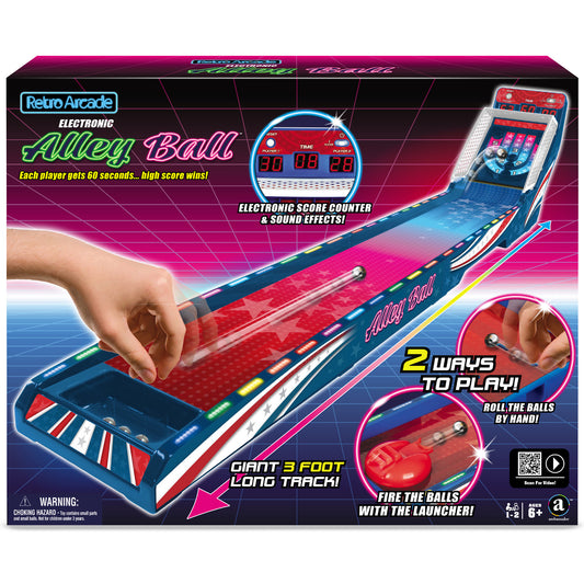 Retro Arcade Electronic Alley Ball game with 3-foot track, electronic score counter, and dual play modes