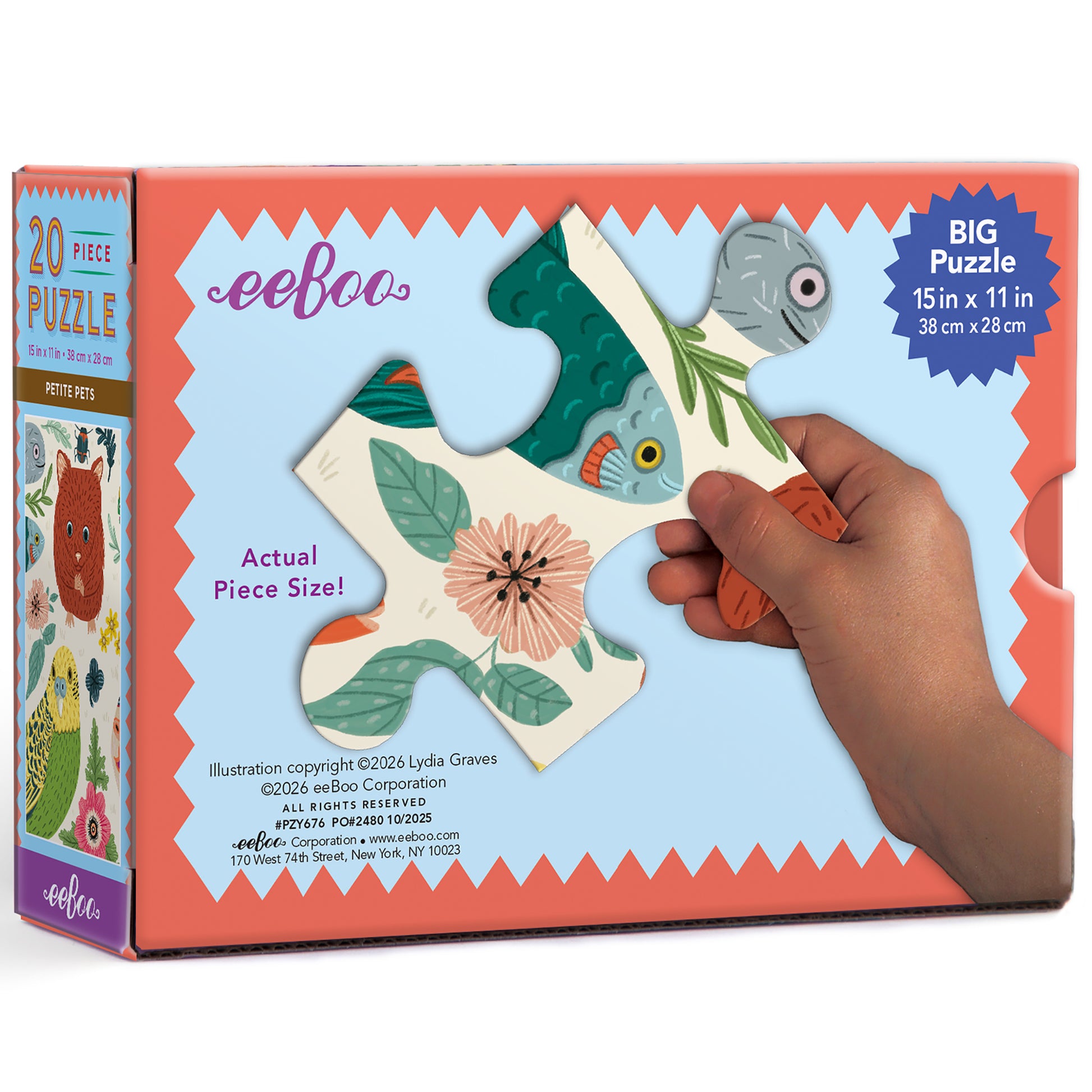 eeBoo 20 Piece Petite Pets Puzzle with large colorful pieces featuring animals and flowers