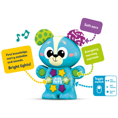 Kids Hits Musical Puppy blue interactive toy with lights, sounds, and colorful star buttons for learning