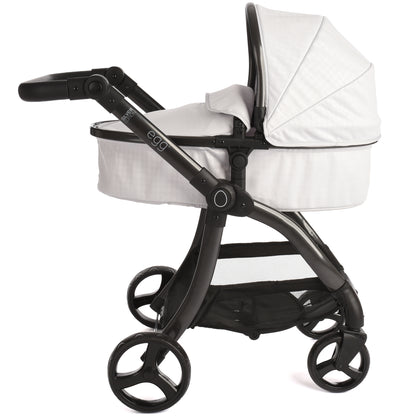 Roma Egg Doll Pram in white and black with reversible carrycot and modern frame