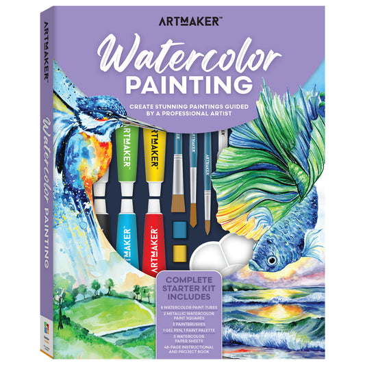 Art Maker Watercolor Painting complete starter kit with paints, brushes, and instructional book
