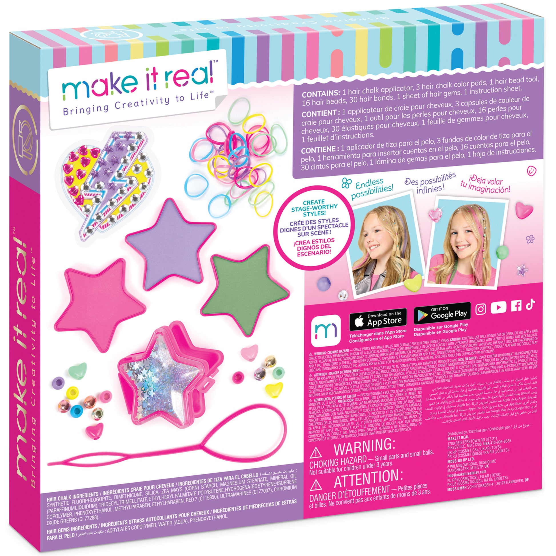 Make It Real Hair Styling Set: Star Power with colorful hair beads, bands, and star-shaped applicators