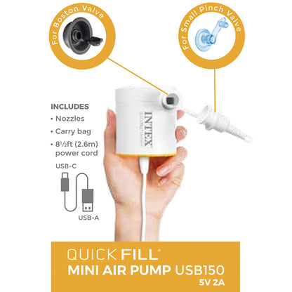 Quick-Fill Mini Air Pump USB150 white electric pump with Boston valve and pinch valve