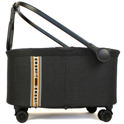 My Duque MULTI Bicycle Pannier Basket in melange black with yellow stripe and wheels