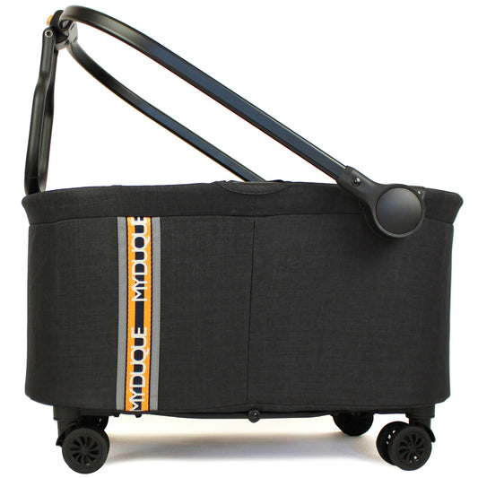 My Duque MULTI Bicycle Pannier Basket in melange black with yellow stripe and wheels