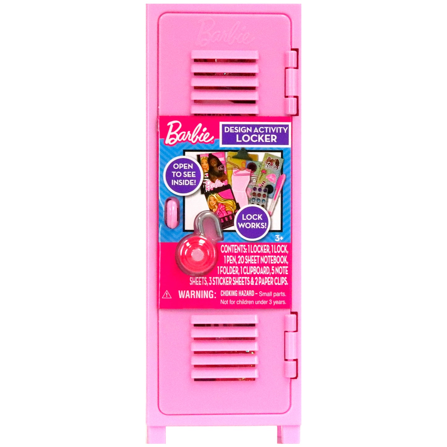 Barbie Design Activity Locker in pink with working lock and included notebook and stickers