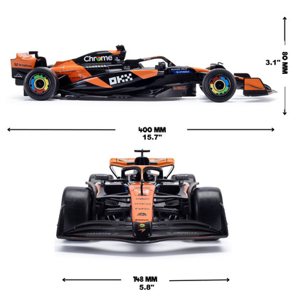 CMJ RC McLaren F1 Car 1:14 Scale replica in orange and black with sponsor graphics, shown from side and front views